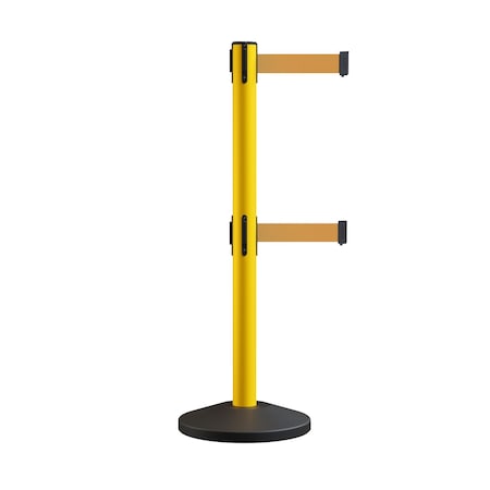 Montour Line Stanchion Double Belt Barrier Yellow Post  13ft. Brown Belt ES400D-YW-BN-130